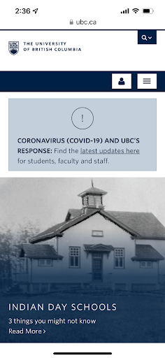 This screenshot of the University of British Columbia’s website offers an example of an effective mobile website. 